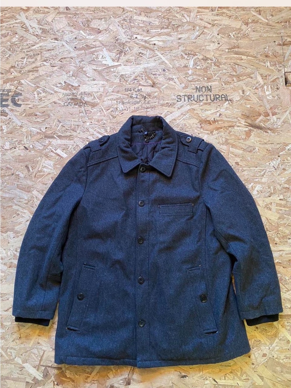Le Chateau Dark Grey Wool-Blend Pea Coat